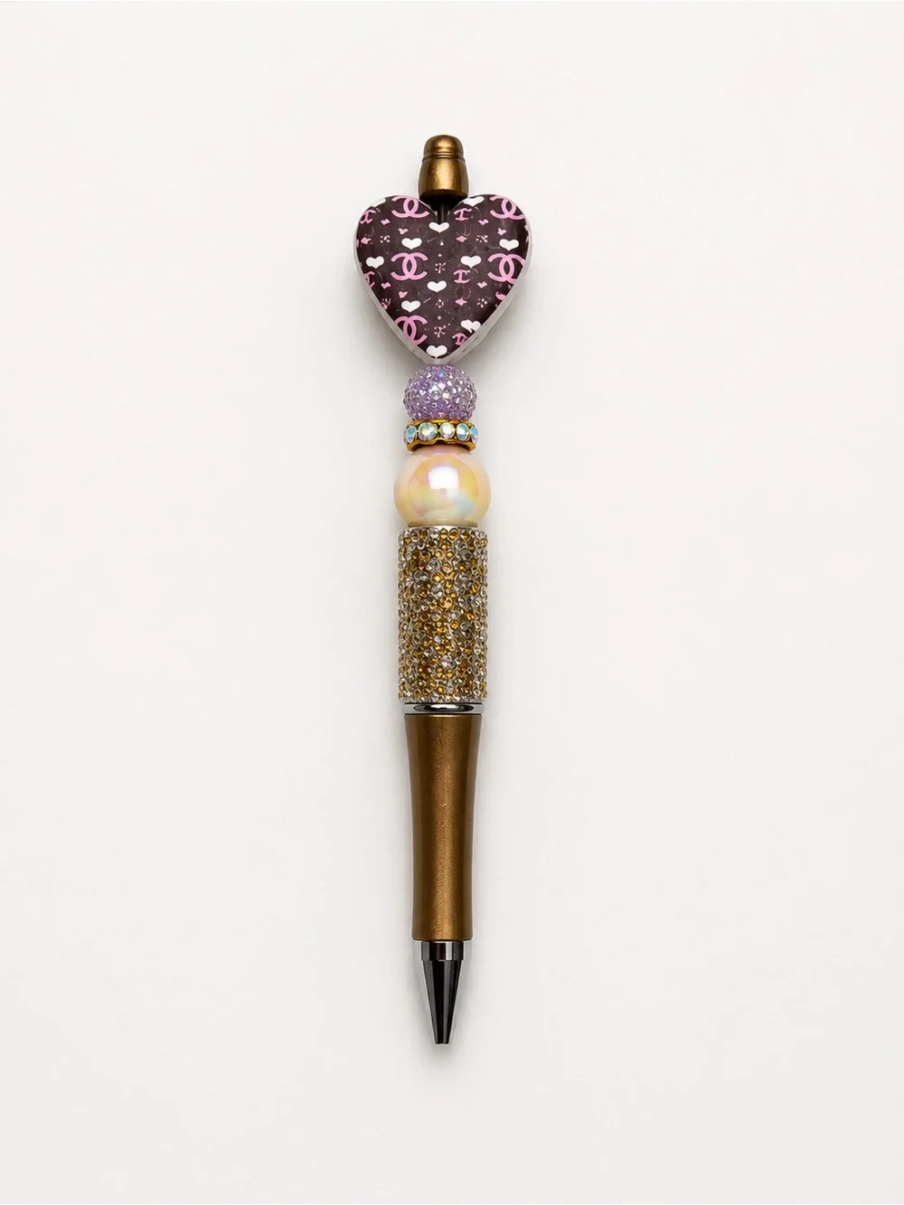 Chic Heart Embellished Ballpoint Pen - Gold & Purple